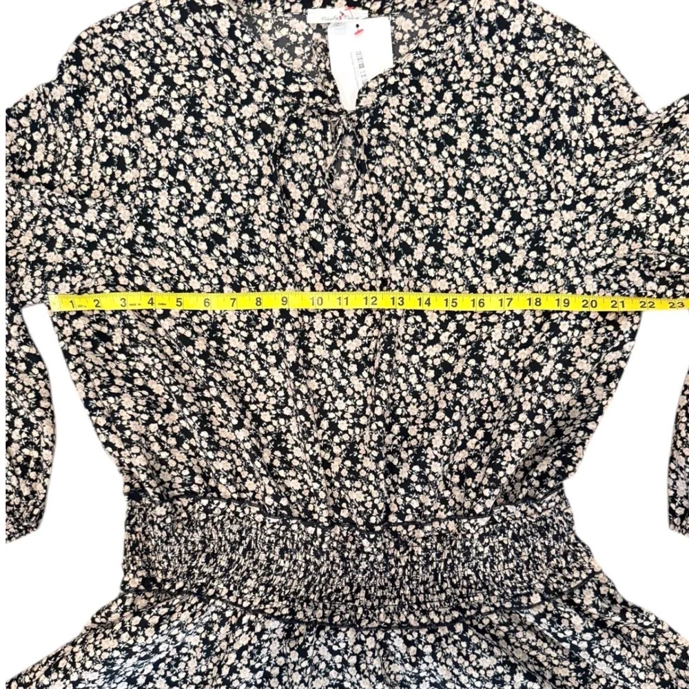 Perfectly Priscilla Black Cream Floral Smocked‎ Mini Dress Cottagecore 1XL NEW